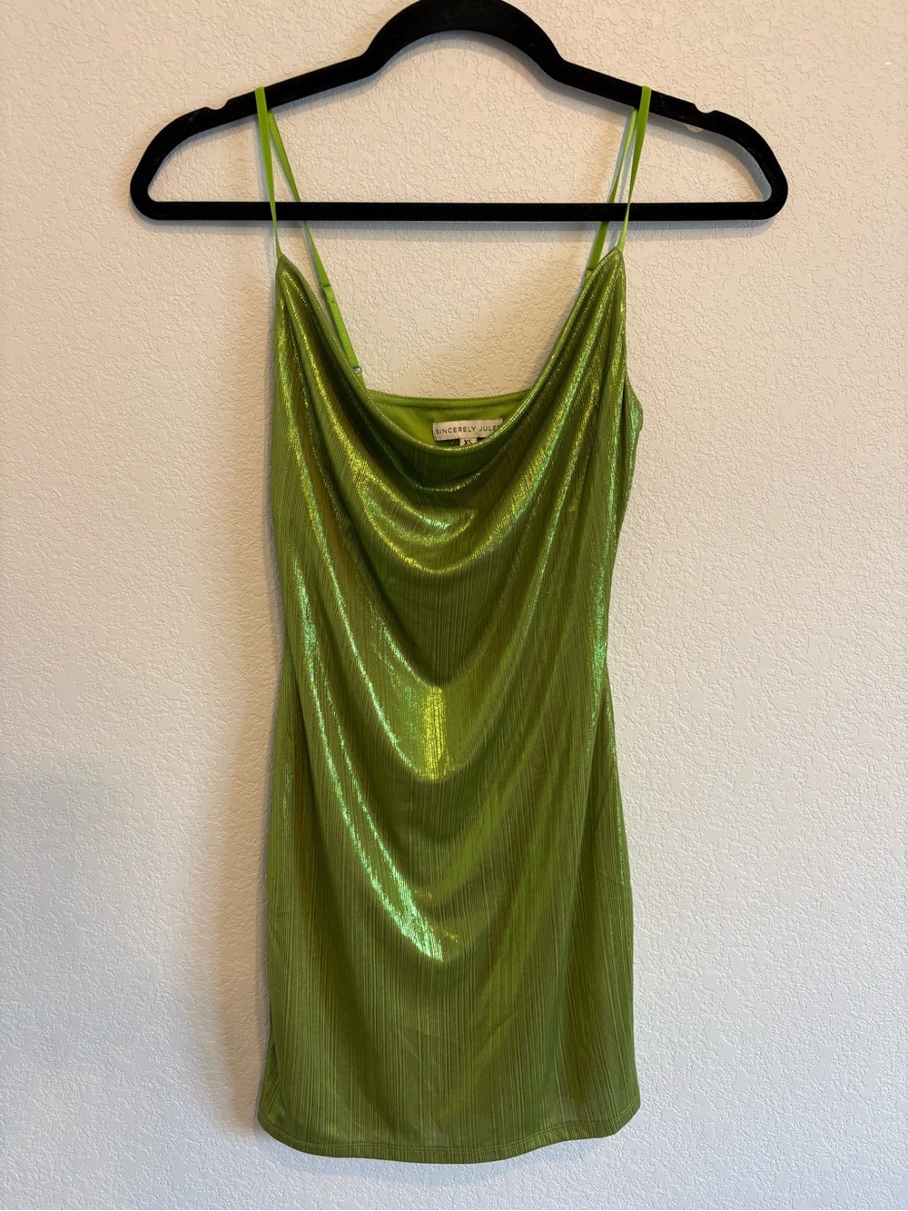Sincerely Jules Metallic Green Cowl Neck Mini Dress XS